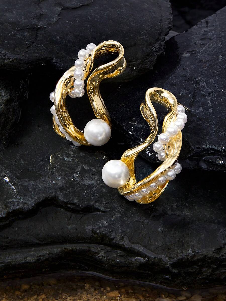 Opalesca Bông tai ngọc trai 18K kiểu cổ điển, thích hợp đeo hàng ngày, phối với nhiều trang phục, phong cách quý tộc cổ điển, phụ kiện cưới, trang sức phương Tây, phong cách cổ tích/thần tiên, ngọc trai, mùa thu/đông, dành cho mẹ/phụ nữ/cô gái/người mẹ, thanh lịch. - Vàng - Xem 1