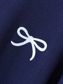 3 件女童蝴蝶结印花腰部短袖 T 恤套装，包括灰色、粉色和黑色 - 寶藍色 - 查看 5