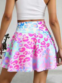 SHEIN 青少年女孩高腰渐变彩色印花时尚裙子，瑜伽迷你裙，触感如肌肤般柔软，超柔软