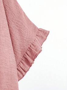 EMERY ROSE Plus Size Casual Minimalist Everyday Frill Trim Loose Shirt - Dusty Pink - View 4