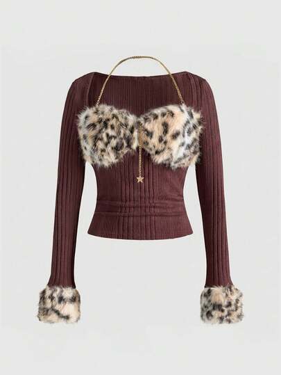 J-Fashion Top corto ajustado con cremallera y estampado de leopardo deshilachado, estilo Harajuku chic Y2K para mujeres