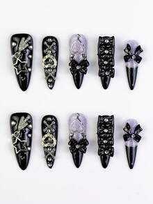 ROMWE Anime 10张Y2K可爱爱心、星星、蝴蝶结、翅膀美甲贴纸，带胶带 - 彩色 - 查看 1