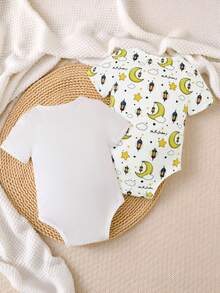SHEIN Baby Boy Letter Print Round Neck Short Sleeve Casual Bodysuit - Multicolor - View 2