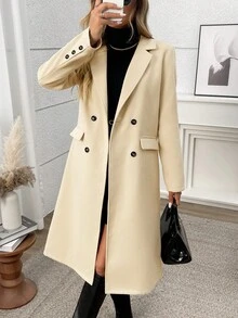 SHEIN LUNE Abrigo cruzado elegante y minimalista para mujer - Albaricoque - Ver 4