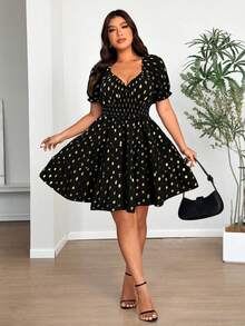 Vionelle Vestido casual de manga corta con efecto metálico vintage y favorecedora silueta para tallas grandes - Negro - Ver 5
