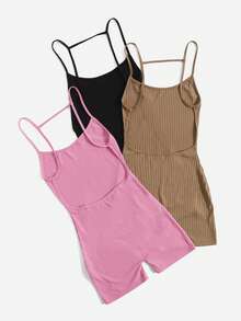 Comfortcana Women Solid Color Camisole Jumpsuit With Rib Texture - Multicolor - View 2