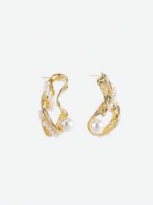 Opalesca Bông tai ngọc trai 18K kiểu cổ điển, thích hợp đeo hàng ngày, phối với nhiều trang phục, phong cách quý tộc cổ điển, phụ kiện cưới, trang sức phương Tây, phong cách cổ tích/thần tiên, ngọc trai, mùa thu/đông, dành cho mẹ/phụ nữ/cô gái/người mẹ, thanh lịch. - Vàng - Xem 4