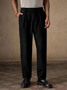 AKNOTIC Business Casual 男士梭织休闲宽松直筒裤，时尚日常穿着 - 黑色 - 查看 2