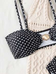 Bonvoyette Conjunto de biquíni sexy e elegante com estampa de bolinhas, alças ajustáveis e detalhes em metal, ideal para férias na praia, piscina, festas, Natal e verão. Perfeito para praia, piscina, festas e muito mais. - Preto e Branco - Ver 6