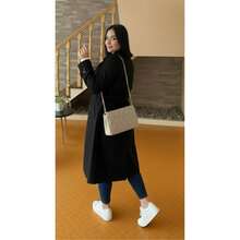 Conjunto de Dos Piezas Gabardina Larga con Botones y Top Básico Blanco para Mujer Dama Sexy Casual Otoñal Lindo Elegante - Negro - Ver 3