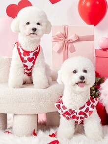 PETSIN 1pc Pet Valentine's Day Red Leopard Print Heart Decor Cap Sleeve Ruffle Hem Button-Front Dress, For Gifts - Multicolor - View 3