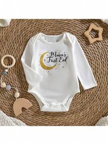 Loomiva Newborn Baby Girl Letter Pattern Knitted Soft Crew Neck Long Sleeve Bodysuit - Multicolor - View 4