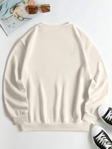 INAWLY 女士卫衣/圣诞树和星星印花/刺绣工艺品、刺绣款式/圣诞卫衣、新年快乐圆领卫衣、新年礼物圣诞上衣/家庭装新年衬衫/圣诞派对T恤、可爱有趣的圣诞节节日礼物/女士宽松休闲圆领上衣/秋冬 - 米色 - 查看 2