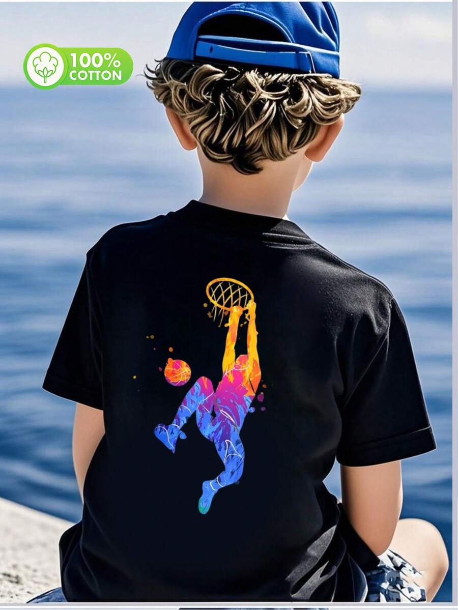 algodón puro boys t shirts camisas para niño boys clothes ropa de niño boy clothes boy clothes for kids graphic kids clothes boys boy clothes teen boy clothes boy shirts cute tops - Negro - Ver 1