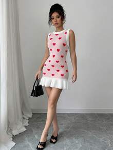 Elenzga Váy len không tay hình trái tim độc đáo có viền xếp nếp dành cho nữ - Nhiều màu - Xem 3