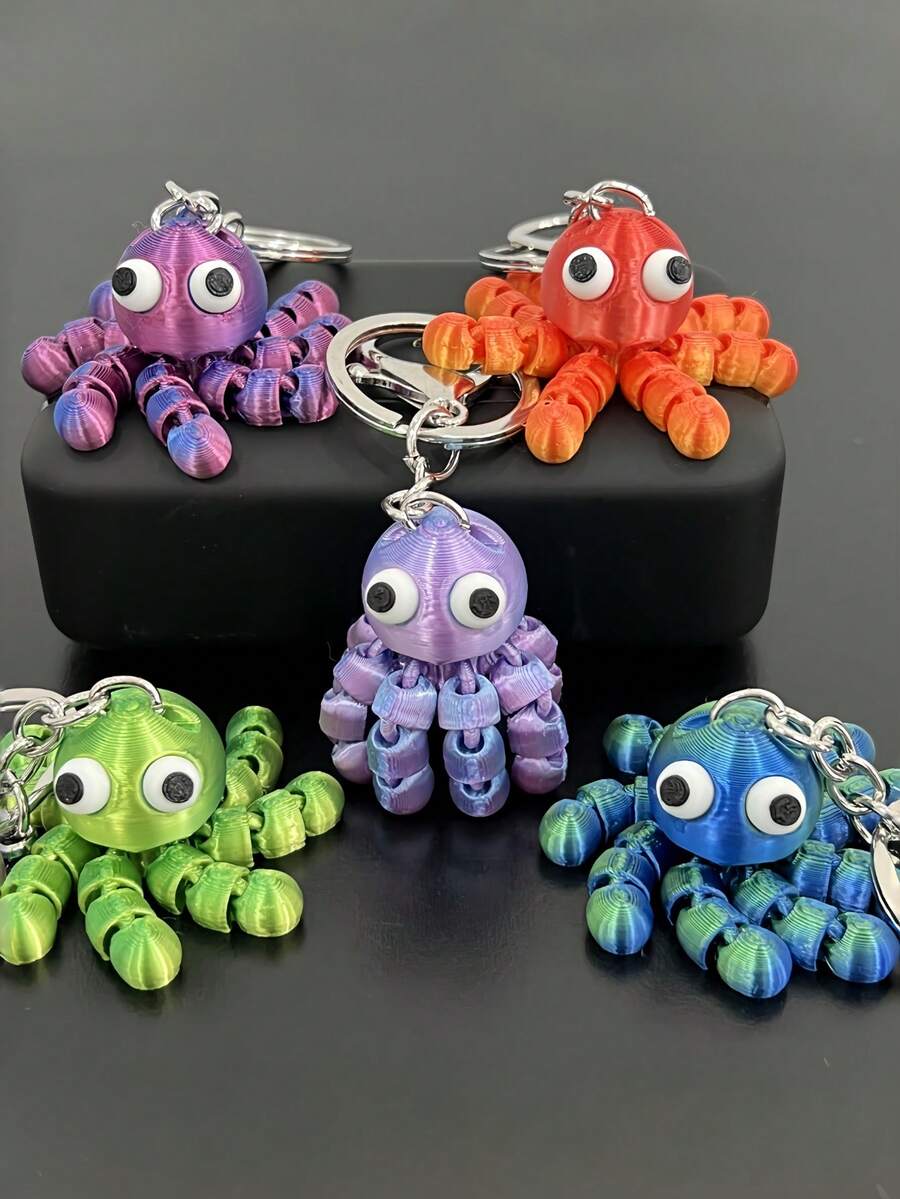 MINKOJA 1 Móc khóa hình bạch tuộc in 3D tự làm, có thể điều chỉnh tư thế, khớp nối linh hoạt, cánh tay mềm dẻo, hình động vật biển dễ thương, mặt dây chuyền, móc chìa khóa, trang trí ba lô, quà tặng sinh nhật
