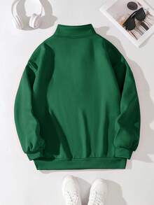 EMERY ROSE Women's Sweatshirt,St. Patrick's Day Gift Letter Dark Green Four-Leaf Clover Embroidery Pattern 1/4 Zip Long-Sleeved Top,Autumn Casual Occasion Fall - Green - View 3
