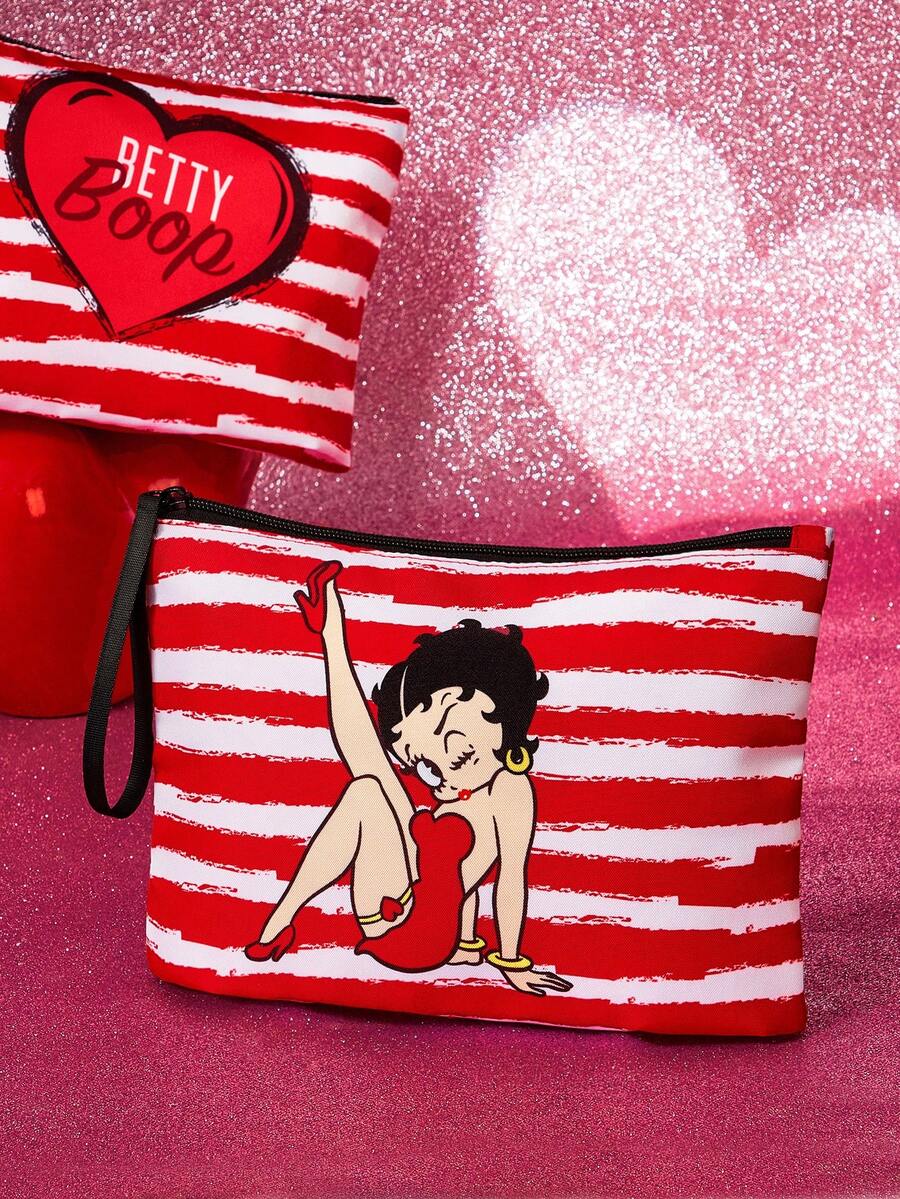 Betty Boop x SHEIN 1个卡通图案印花轻便化妆包，适合收纳化妆品、文具、日用品、数码产品，非常适合通勤、上学、旅行，男女老少皆宜，学生适用，趣味十足，樱桃图案，是送礼佳品，也适合派对、节日、情人节等场合。 - 紅色 - 查看 1