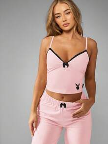 Missguided x Playboy Christmas Lace Cami Top And Trouser Pajama Set - Pink - View 6