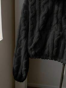 Comfortcana 黑色女士短字母图案毛绒休闲卫衣