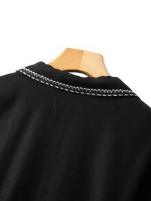 GlowEve CURVE Plus Size Women's Solid Color Rhinestone Collar Waist Fitted 3/4 Sleeve Blazer Jacket, Suitable For Business, Party, Wedding - Black - View 8