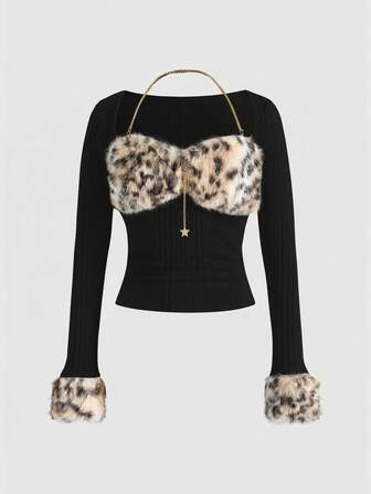 J-Fashion Y2K Harajuku Chic Leoparden-Muster Fransiger Reißverschluss-Crop-Top für Frauen
