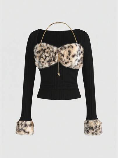 J-Fashion Y2K Harajuku Chic Leopard Print Frayed Zip-Up Fitted Crop Top For Women