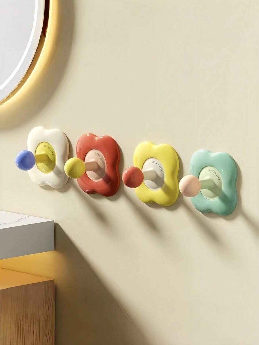 Joivida 4个多巴胺花朵挂钩 | 重型壁挂式衣帽架，适用于玄关、浴室、卧室 | Ins风格多场景适用，耐用塑料材质，可挂钥匙、毛巾、外套，趣味家居装饰，免钻孔安装，实用挂钩