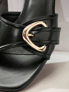 SHUZIA 女士时尚简约搭扣单带小猫跟凉鞋 - 黑色 - 查看 6