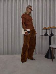 MUSERA Top asymétrique à encolure asymétrique, ourlet asymétrique et côtés froncés. Streetwear mignon, chic, décontracté et sexy pour les sorties. Adapté à l'automne, l'hiver, le printemps et l'été. - Marron fonçé - Voir 7