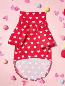 PETSIN 1pc Pet Valentine's Day Red Heart Knit Turtleneck Casual & Comfortable Dog Shirt
