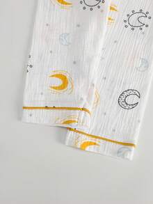 2 delar långärmade byxor för småbarn, vit kofta med färgglatt stjärn- och månetryck, bekväma bomullskläder för vardagsbruk, vår och höst - Vitt - Visa 4