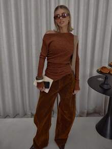 MUSERA Top asymétrique à encolure asymétrique, ourlet asymétrique et côtés froncés. Streetwear mignon, chic, décontracté et sexy pour les sorties. Adapté à l'automne, l'hiver, le printemps et l'été. - Marron fonçé - Voir 3