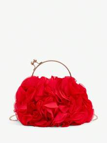 SHEIN BAE Women Elegant Floral Pleated Satin Evening Clutch Party Bag Purse Handbag– Chic Chiffon Petal Handbag With Chain Strap, Perfect For Bride, Weddings, Proms, Sorority Formals, Graduation Parties, Spring Galas, Weddings, Cocktail Events, And Special Occasions (Random Pattern) - Red - View 4