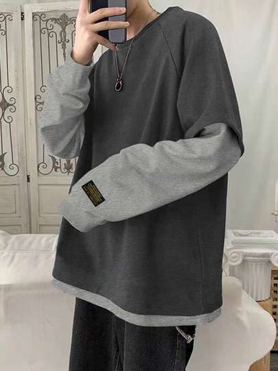 Claim Dot 宽松男士字母拼接插肩袖二合一卫衣