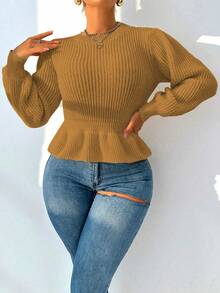 Zolique Women's Sweater Women's Top Knitted Long Sleeved Lantern Sleeves White Stripe Loose Friends Gathering Four Seasons Autumn And Winter Women's Clothing - Mustard Yellow - View 5