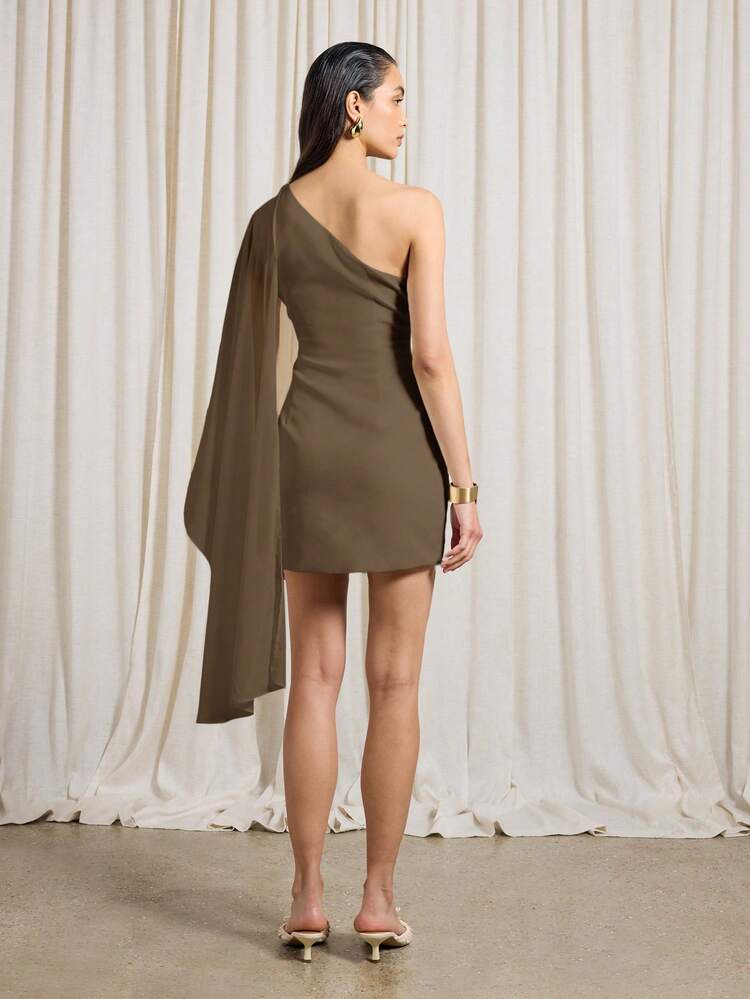 AiiRZ One Shoulder Cape Sleeve Mini Dress