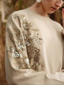 Arave Women's Cotton Round Neck Loose Fit Hand-Stitched Design Daily Casual Sweatshirt   Winter Clothes For Women Khaki Sweatshirt Zipper Jacket - Khaki - View 9