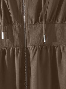 Modelyn Burgundy Slimming Zip-Up Hooded Casual Long Sleeve Jacket & Pants 2 Pieces Set For Women, Autumn/Winter - Mocha Brown - View 7