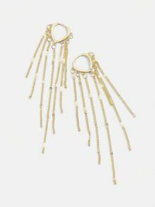 SHEIN BAE 金屬流蘇裝飾耳墜 - 金黃色 - 查看 3