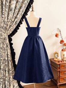 Vintamour 复古优雅女士连衣裙，带口袋，提花面料，度假风连衣裙，优雅派对连衣裙，长款派对连衣裙，女士派对连衣裙，秋季女装，万圣节服装，冬季服装，圣诞节冬季连衣裙，女士秋季服装，女士万圣节服装，女士圣诞节服装，圣诞派对连衣裙，优雅派对连衣裙 - 藏蓝色 - 查看 9