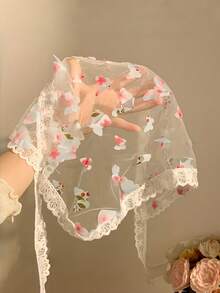 Joivida 1件蝴蝶蕾丝三角围巾发带，花卉图案，涤纶材质，柔软舒适，适合女性佩戴，甜美可爱，适合拍照、休闲、春夏户外活动，优雅田园风头巾。