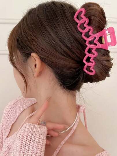 Joivida 1pc Sweetheart Style Resin Hair Claws - Large Pink Heart-Shaped Barrettes For Women, Perfect For Daily Use, Parties, Makeup & Styling, Everyday Use Barrettes|Chic Accessory|Durable Hair Clips