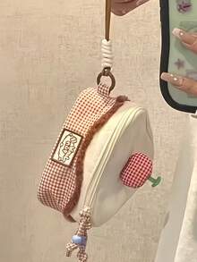 Joivida 可爱樱桃蛋糕格纹手提包，大容量，红白格纹化妆相机包，旅行收纳包，送朋友的礼物 - 彩色 - 查看 7