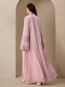 Graceveil 优雅纽扣蕾丝拼接长袖喇叭形女式长袍