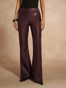 Almamuse Celana Panjang Model Flare Warna Burgundy untuk Wanita, Gaya Elegan Ekstra Panjang dengan Detail Resleting - Burgundy - View 5