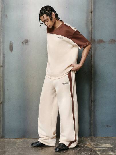 PAVTROS 男士街头风潮流拼接撞色T恤套装，搭配无抽绳长裤，适合日常穿着、居家、游戏、户外音乐节、休闲外出、朋友聚会，也是送给男友/老公、周年纪念日的理想礼物。