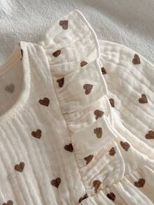 Loomiva Newborn Baby Girl Heart Pattern Ruffle Collar Long Sleeve Bodysuit