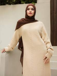 DAZY Robe pull élégante de couleur unie pour femmes, mode modeste pour l'automne/hiver - Nude - Voir 1