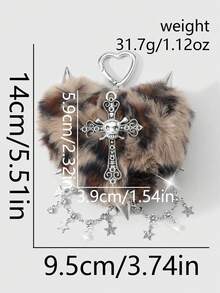 ROMWE Kawaii 1 chiếc móc khóa mặt dây chuyền hình trái tim 3D kiểu Y2K Retro Punk Goth, chất liệu giả lông thú màu nâu, in họa tiết da báo, đính đinh tán, thích hợp cho nữ, dùng hàng ngày hoặc làm quà tặng, dịp Halloween. - Màu nâu - 47 - Xem 8
